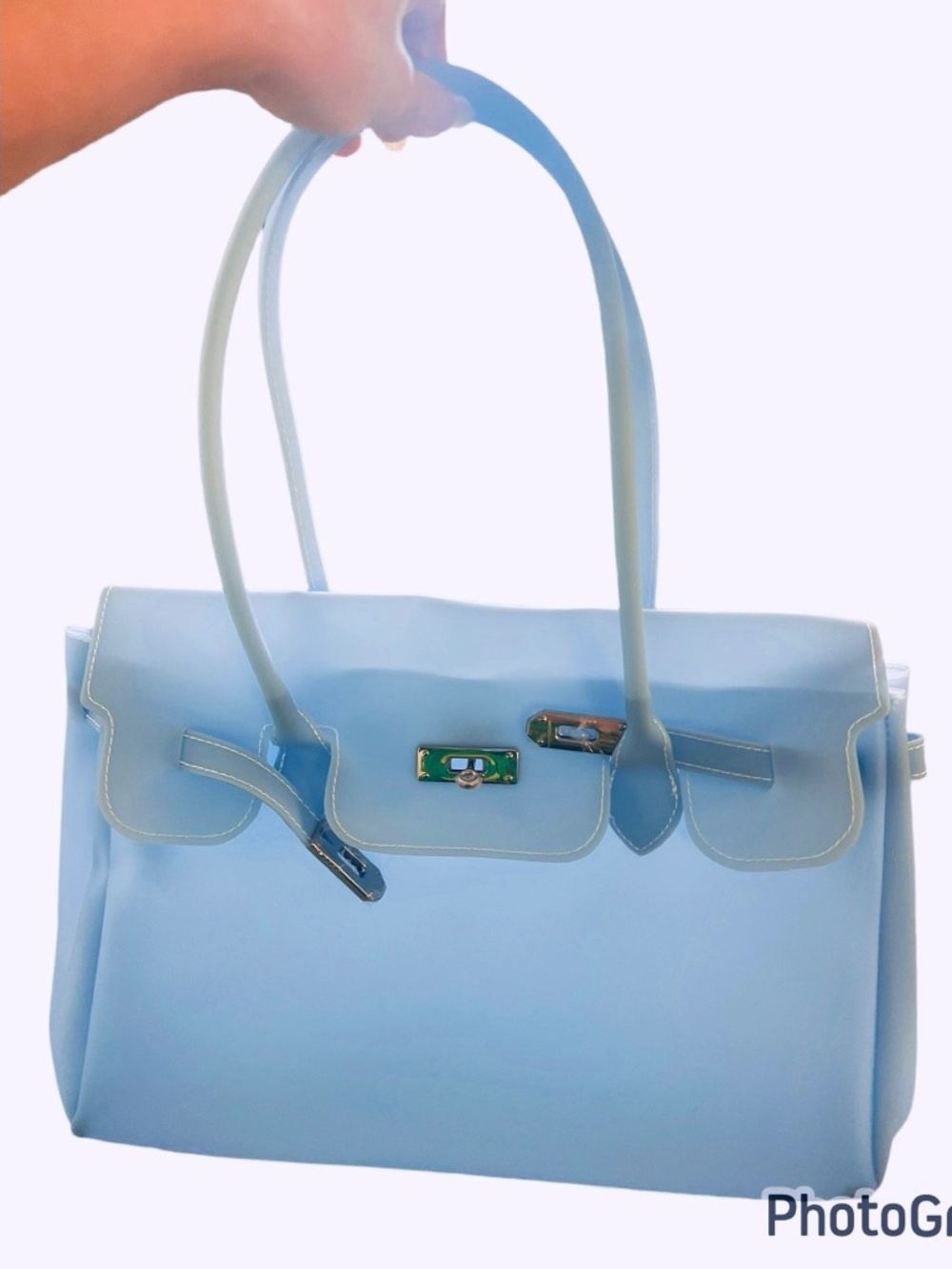 Brand New Jelly Firkin Baby Blue Tote Satchel Waterproof Lock Key Shoulder Bag